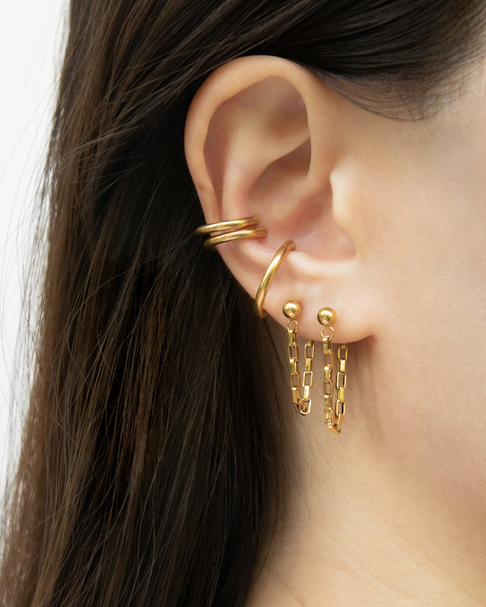 Rose Gold Chain Earrings Ear Cuff Gold Ball Studs Edgy 