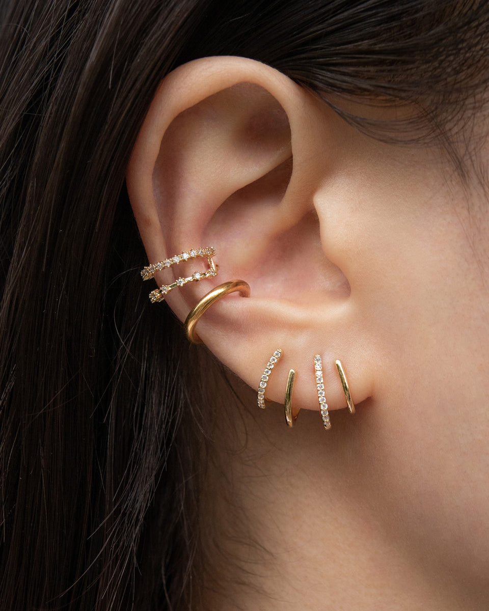 Gold Ear Cuff with Triple Ball Chain Stud Earring