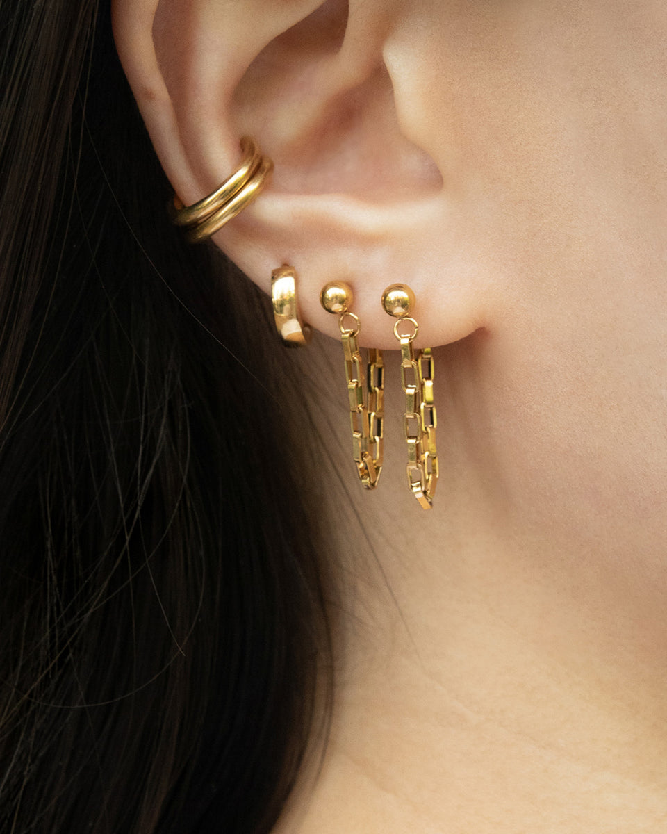 Rose Gold Chain Earrings Ear Cuff Gold Ball Studs Edgy 