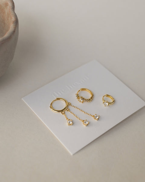 enchanted ear party set of 3 earrings in gold by the hexad